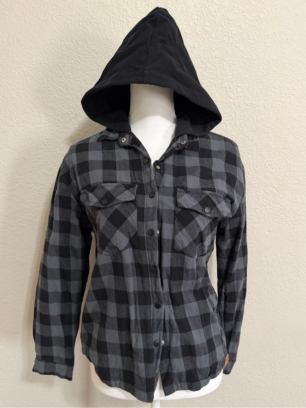 Little Bipsy Black & Gray Plaid Hooded Utility Jacket